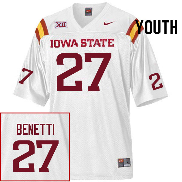 Youth #27 Vince Benetti Iowa State Cyclones College Football Jerseys Stitched Sale-White